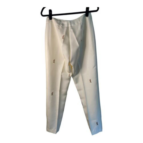 Vtg 80s Raw Silk J. McLaughlin Pants Hand Embroidered Hula Dancers Cream‎ - Picture 2 of 9